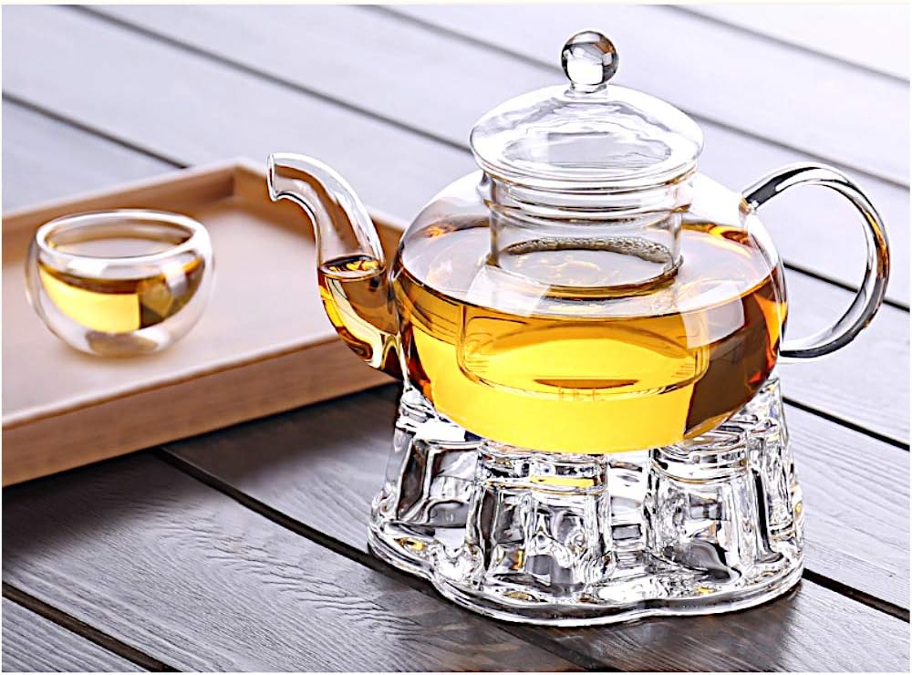 Sun's Tea Universal Solid Crystal Glass Ultra Clear Teapot Warmer | Tea Warmer | Teapot Heating Base | Tealight Warmer- Candle Never Flames Out