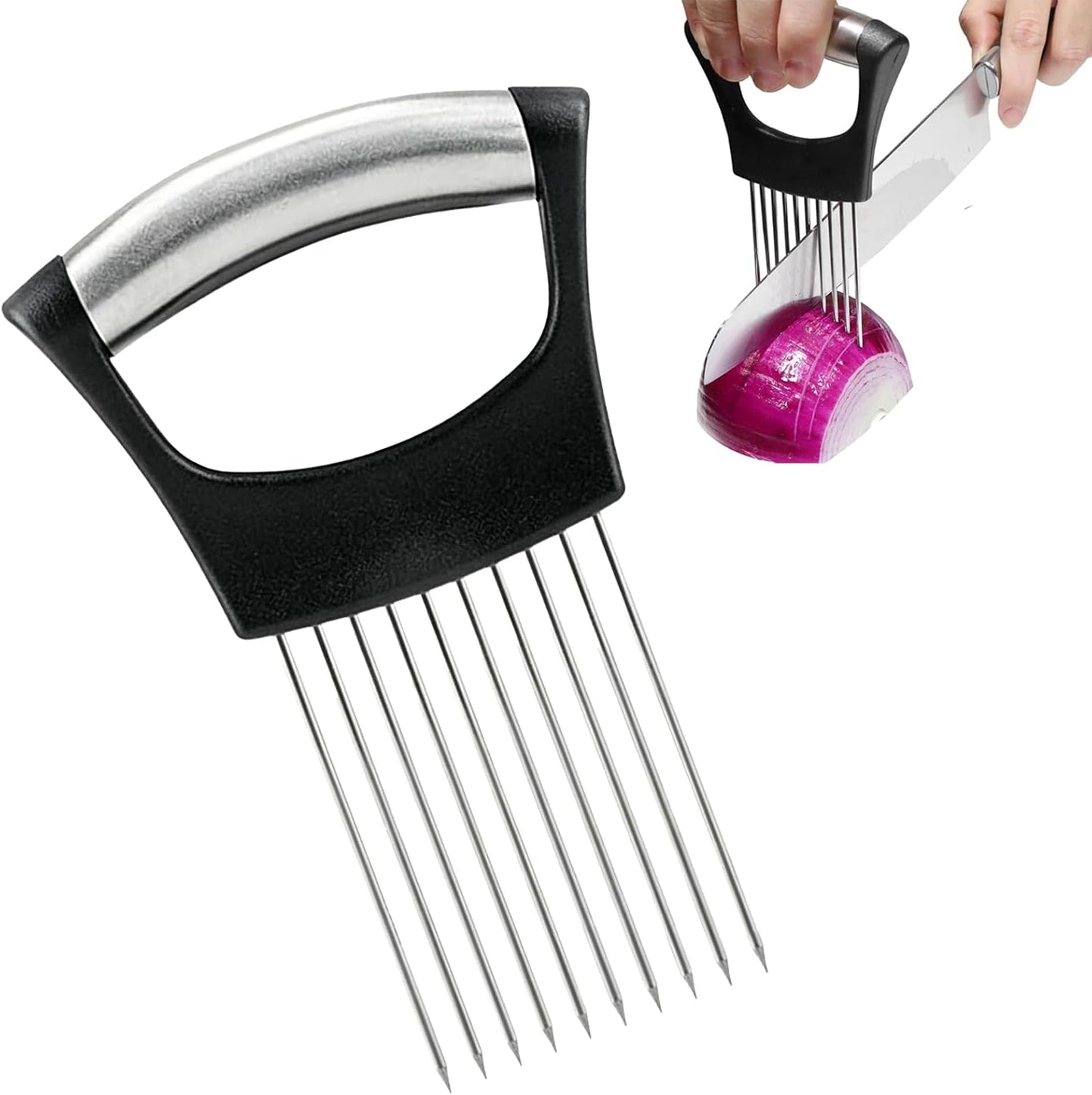 Onion Holder For Slicing Stainless Steel Kitchen Tool For Potatoes | Secure Non-Slip Grip, Stainless Steel Prongs, Safe Finger Guard, Easy Clean