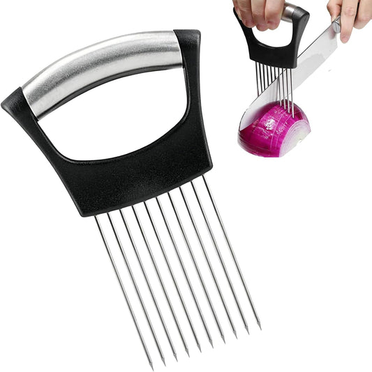 Onion Holder For Slicing Stainless Steel Kitchen Tool For Potatoes | Secure Non-Slip Grip, Stainless Steel Prongs, Safe Finger Guard, Easy Clean