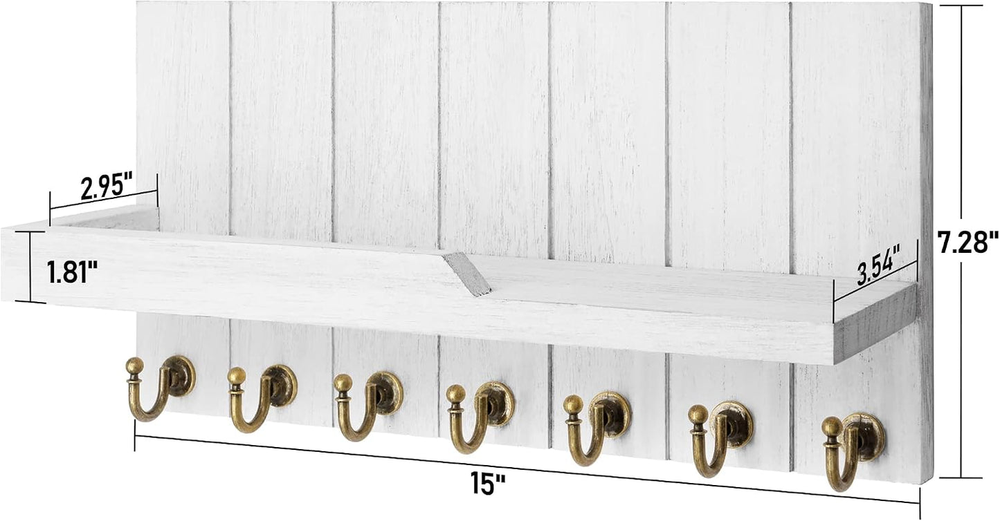 Rebee Vision Key Holder Wall Mount with 5 Key Hooks for Home Decor, Brown | 3.54'' x 10'' x 7.28'', Small Shelf for Display Plant, Key Hangers for Hat, Entryway Space-Saving Storage