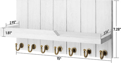 Rebee Vision Key Holder Wall Mount with 5 Key Hooks for Home Decor, Brown | 3.54'' x 10'' x 7.28'', Small Shelf for Display Plant, Key Hangers for Hat, Entryway Space-Saving Storage