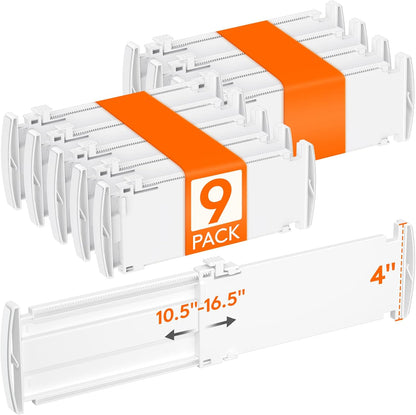 Lifewit 9 Pack 4" High Drawer Dividers, Adjustable Drawer Organizer Clothes | 10.5"-16.5" Expandable White Plastic Separators for Dresser, Kitchen, Cabinet, Nursery, Office, Socks & Underwear Storage