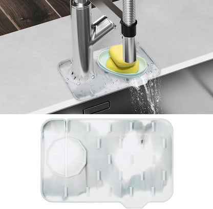 Dimeho Sink Faucet Splash Guard Mat Silicone Soap Dish Pad Faucet Handle Drip Catch Sponge Holder Sink Protector Trays for Bathroom Kitchen Countertop Gadgets Accessories