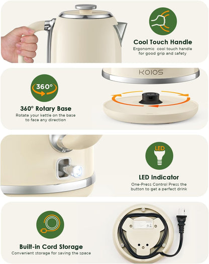 Electric Kettle 1.8L with Temperature Gauge, 1500W Fast Boiling Electric Tea Kettle, 100% Stainless Steel Retro-Style Hot Water Kettle Electric - Glowing LED Light, Auto Shut-Off & Boil-Dry Protection