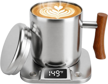 Smart Electric Heated Coffee Mug with Temperature Control, 5 Settings & Display, Auto Shut-Off, Fast Heating Warmer Set with Stainless Steel Coffee Mug (14oz-Black)