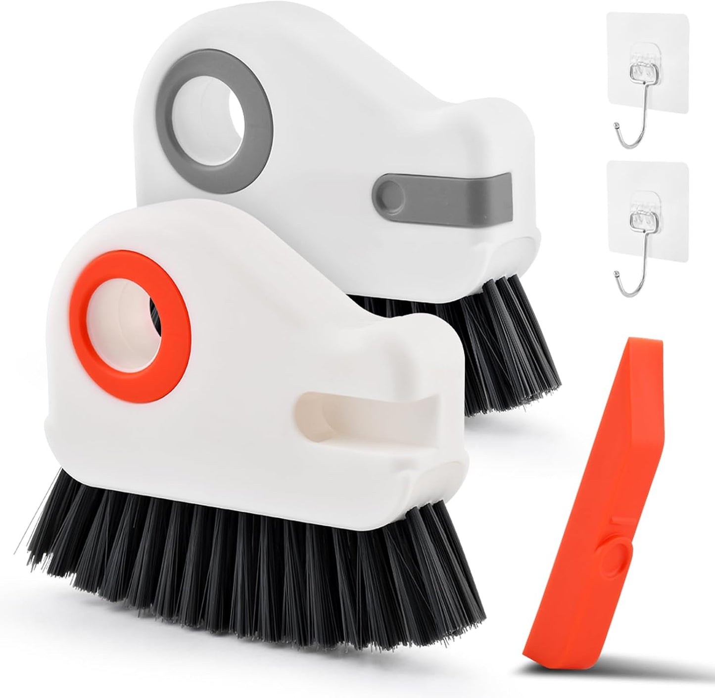 Groove Cleaning Brush 2 in 1 Grout Cleaner Tool Grip Brush, Multifunction Window Track Cleaner with Hard Bristle and Scraper Cleaning Brush for Sliding Door Track, Window(Color:White)