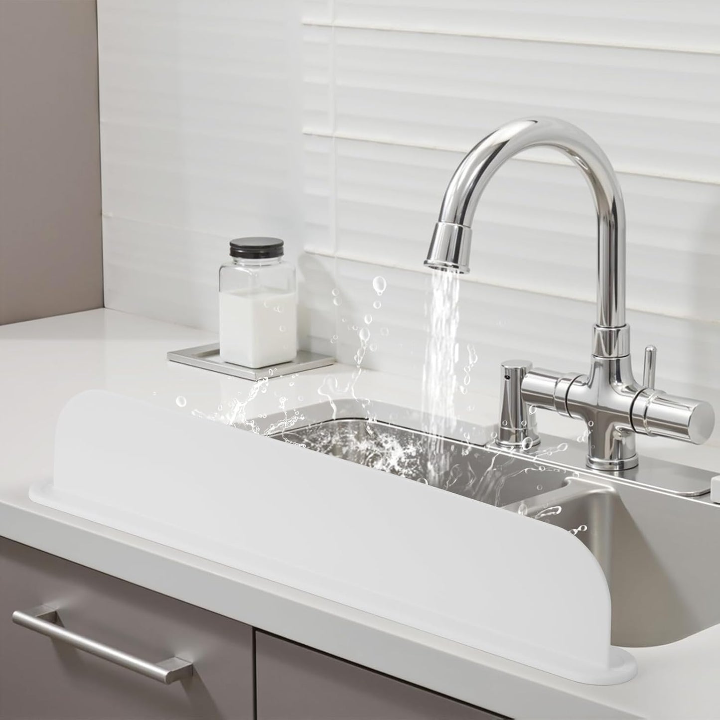 19.3 inch Silicone Sink Splash Guard, Splash Guard for Kitchen Sink Area, Backsplash Protector for Kitchen Countertop & Bathroom Bathtub with Non-Slip Strong Suction, White