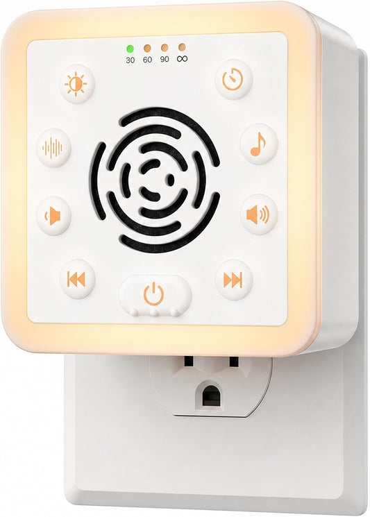 Zarler Wall Plug in White Noise Machine - Always On, No Batteries to Recharge, Noise Masking Sound Machine for Sleep, Office Privacy & Travel, 32 Volume Controls, 30 Soothing Sounds, Night Light