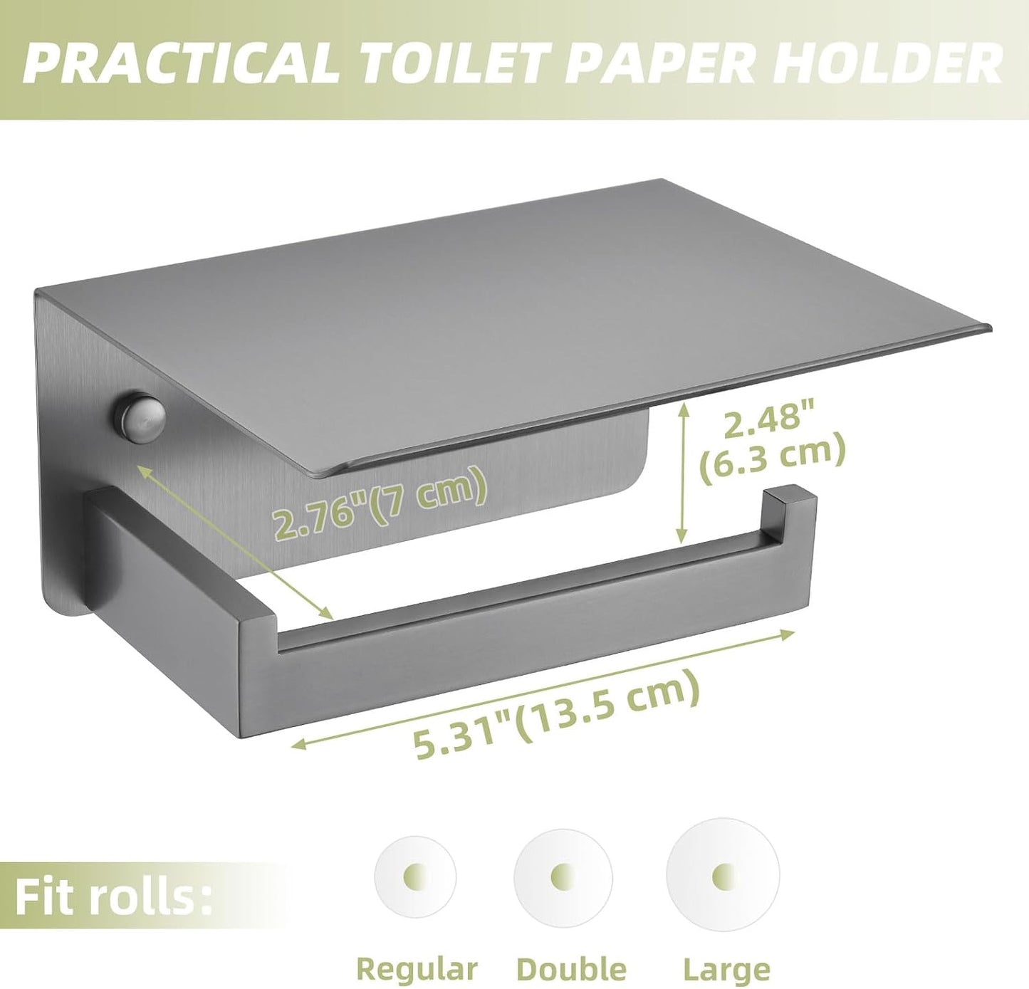 APLusee Matte Black Toilet Paper Holder with Storage Shelf, Wall Mounted | Rustproof 304 Stainless Steel, 2-in-1 Functional Toilet Paper and Phone Storage, Fits Bathroom, Restroom, Vanity, Kitchen