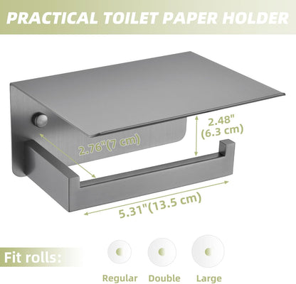 APLusee Matte Black Toilet Paper Holder with Storage Shelf, Wall Mounted | Rustproof 304 Stainless Steel, 2-in-1 Functional Toilet Paper and Phone Storage, Fits Bathroom, Restroom, Vanity, Kitchen