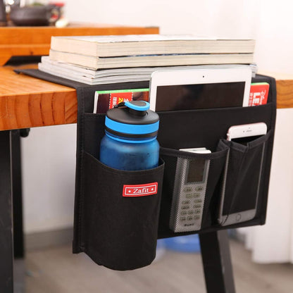 Zafit 5 Pockets Bedside Caddy, Bedside Storage Organizer for Water Bottles, Magazines, Phone, Glasses (5 Pockets-Grey)