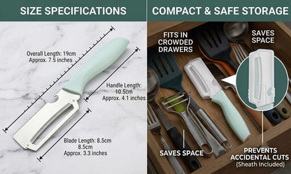 Vegetable Peeler 2 Pack, 3-in-1 Stainless Steel Tool for Kitchen | Fruit peeler and bottle opener with protective covers for drawers, camping, BBQs and RV meal prep