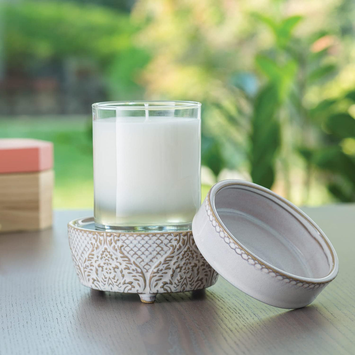 Candle Warmers ETC 2-in-1 Candle and Fragrance Warmer for Warming Scented Candles or Wax Melts and Tarts with to Freshen Room, Pewter Walnut