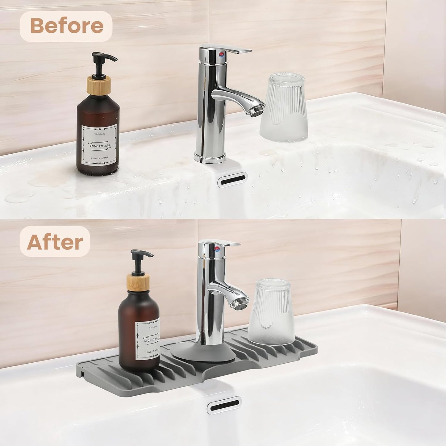 15.75 Inch Kitchen Sink Faucet Mat, Sink Protector&Splash Guard | Silicone, 10°Slope, Fast Self-draining, Snap Lock Fit, for Kitchen and Bathroom Countertop -15.75"x 5.51"