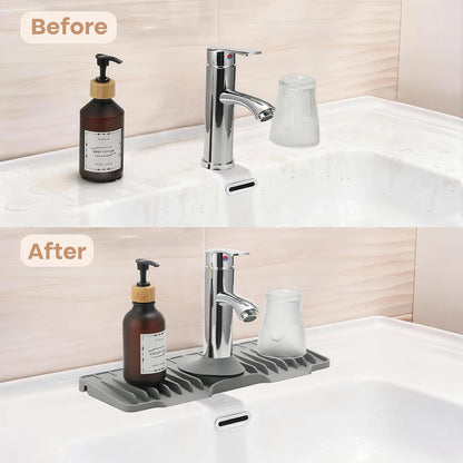 15.75 Inch Kitchen Sink Faucet Mat, Sink Protector&Splash Guard | Silicone, 10°Slope, Fast Self-draining, Snap Lock Fit, for Kitchen and Bathroom Countertop -15.75"x 5.51"