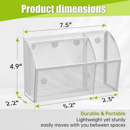 YINGHUA 3 Compartment Magnetic Metal Mesh Pen Holder, Black Desk Caddy | Perfect magnetic organizer for locker, whiteboard, refrigerator, or office. Easily holds pens and accessories