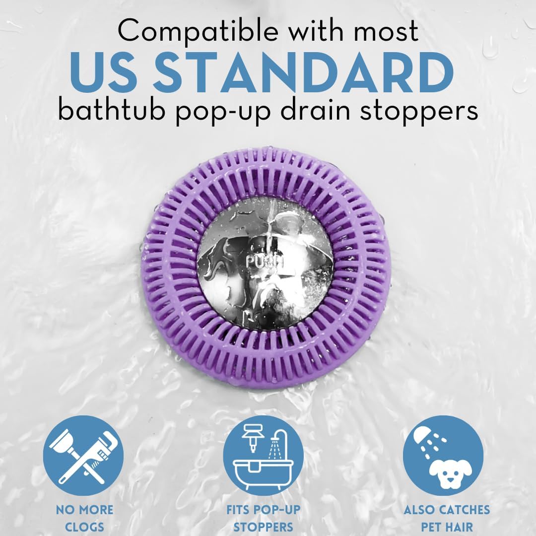 TubRing Pop-Up Drain Protector & Strainer Silicone Hair Catcher, Aqua | Easy snap-in design fits around bathtub stoppers. Customizable utility guard for clog prevention. Fits 1.85"- 2.16" drains.