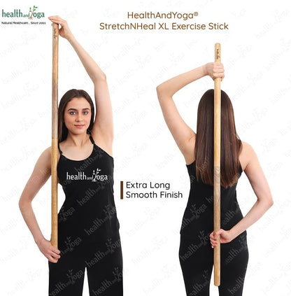 HealthAndYoga™ StretchNHeal Collapsible Multi-Use Wooden Yoga Stick - Regular and XL - Portable Posture Corrector Pole, Stretch Mobility Stick, Physical Workout Exercise Dowel