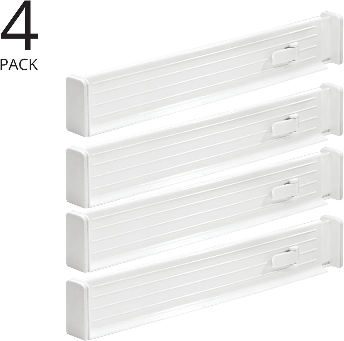 mDesign Expandable Dresser Drawer Divider with Foam Ends, Drawer Divider Locks in Place, Separators for Clothing and Accessories in Closet or Dresser Drawer, Ligne Collection, 4 Pack, White
