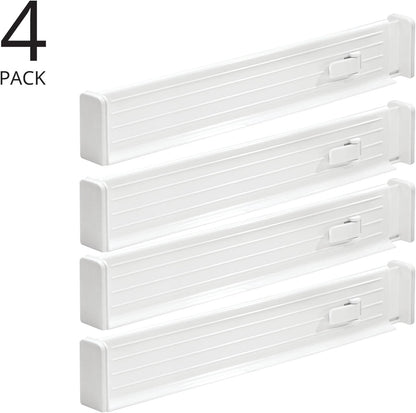 mDesign Expandable Dresser Drawer Divider with Foam Ends, Drawer Divider Locks in Place, Separators for Clothing and Accessories in Closet or Dresser Drawer, Ligne Collection, 4 Pack, White