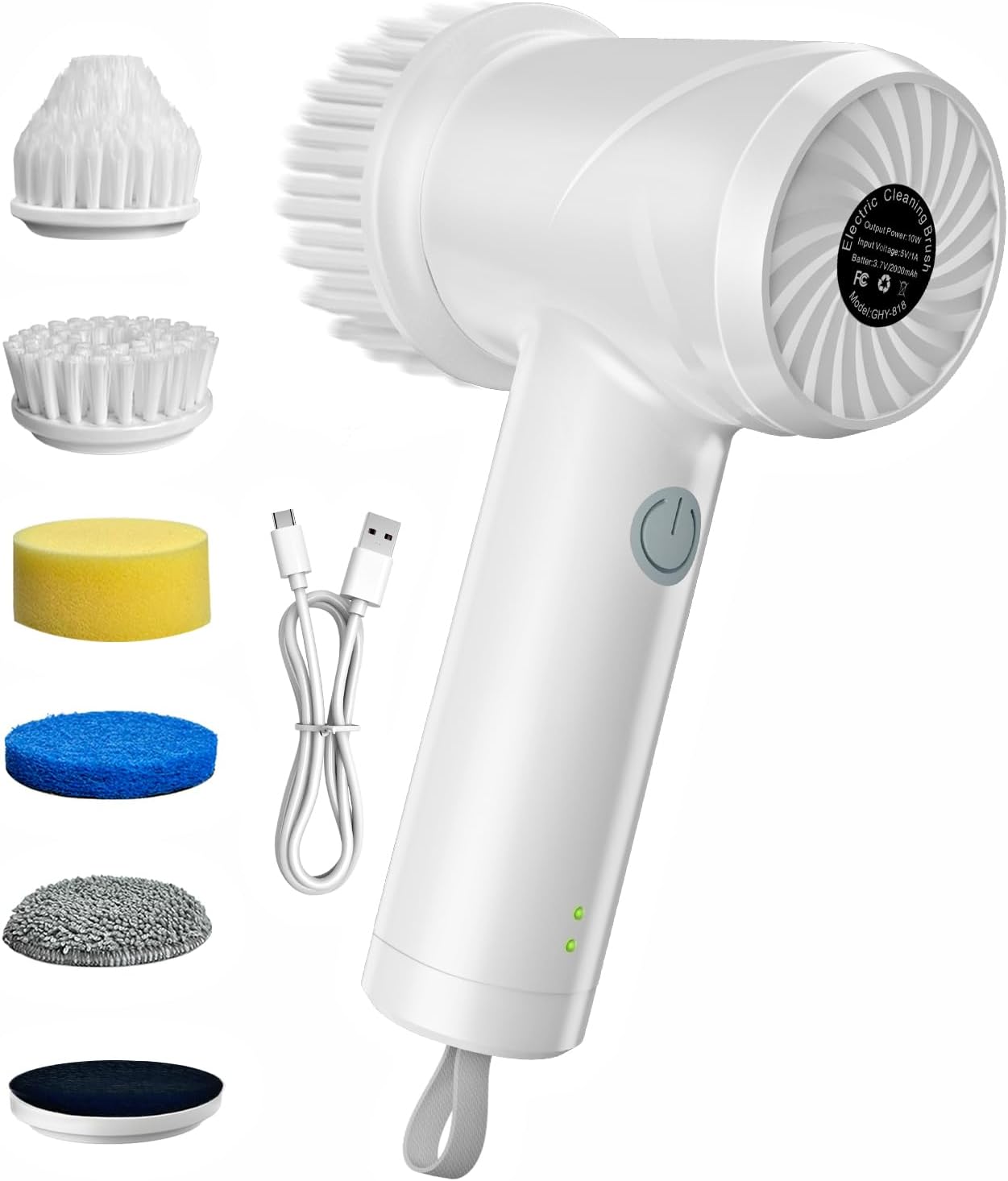Electric Spin Scrubber - Cordless IPX7 Waterproof Shower Scrubber with 2 Speed Settings and 6 Replaceable Heads，Electric Cleaning Brush for Bathroom，Kitchen and Windows