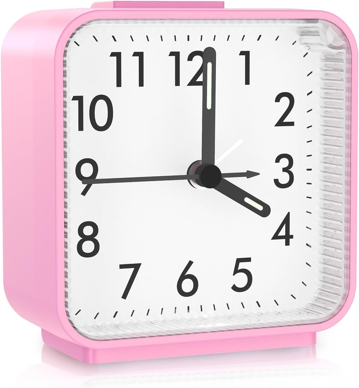 Analog Alarm Clock, Bedside Clocks Battery Powered, Silent Non Ticking Travel Clock with Night Light, Snooze, Easy Set, Clock for Heavy Sleepers Kids Elder Travel Bedroom Office, Pink