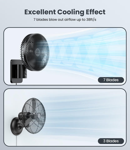 LEMOISTAR 8 Inch Small Wall Mounted RV Fan with Remote Control, 90° Oscillating, 4 Speeds, 4 Timer, Adjustable Tilt, 70 Inch Cord, Quiet, for Corner Bedroom Home Office Garage-Black