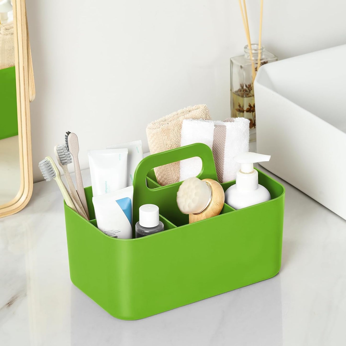 Multiuse Caddy Organizer with Handle, Portable Divided Plastic Tote Bin - Art Craft, Stationary Pen Marker Crayons, Makeup Hair Supplies Storage - Bathroom, Classroom, Dorm, Office, Desk Holder - Grey