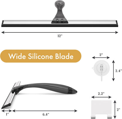 AmazerBath Squeegee for Shower Glass Door, 10 Inches, Clear | All-Purpose squeegee with Suction Hook & Adhesive Hook, Silicone Blade, for Shower Doors, Windows, Tiles and Car Glass