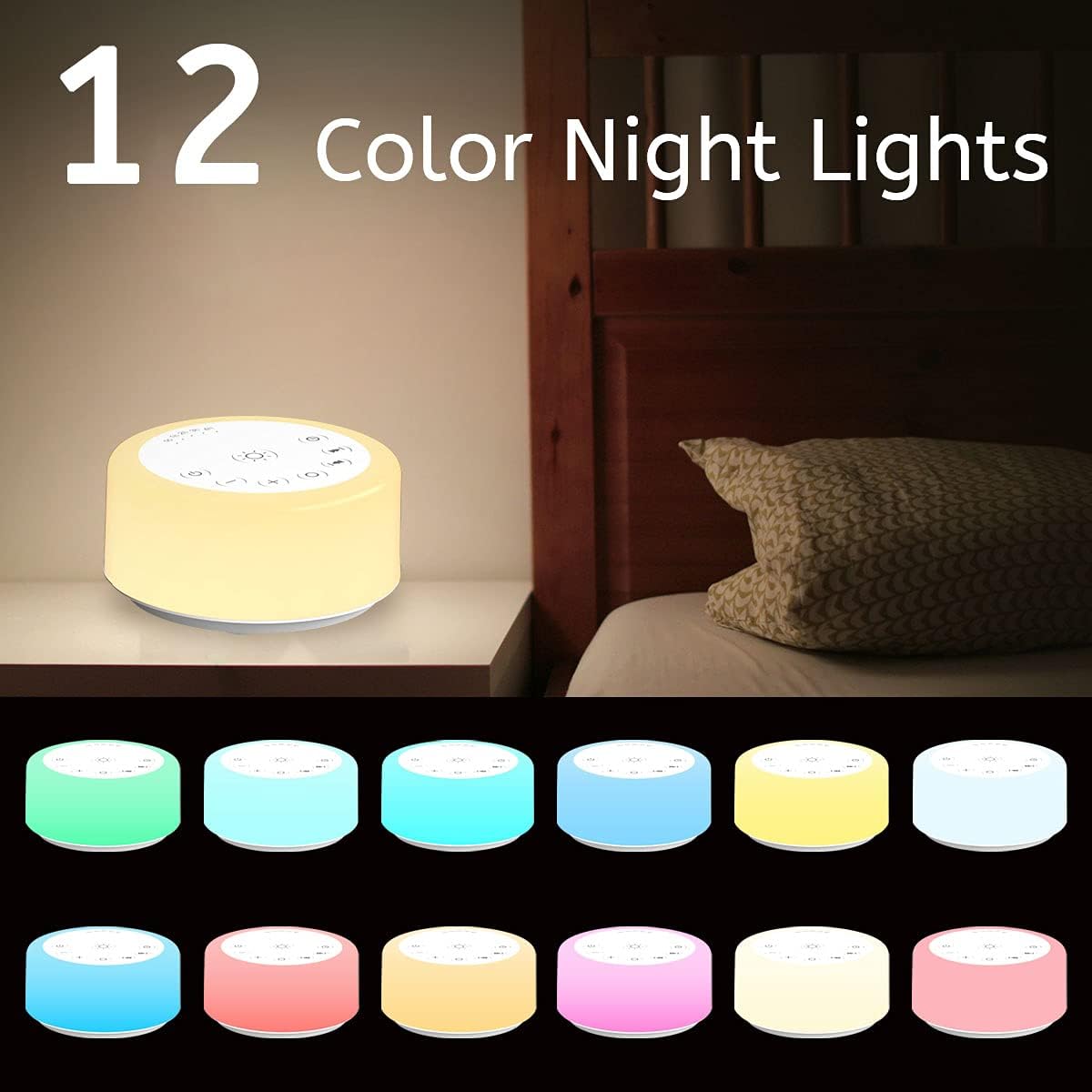 ColourNoise Portable Rechargeable White Noise Machine Mini Small Travel Sound Healing Machine with 30 Soothing Sounds 36 Adjustable Volume Night Light 4 Timer Functions Suitable for Baby Kids Adult