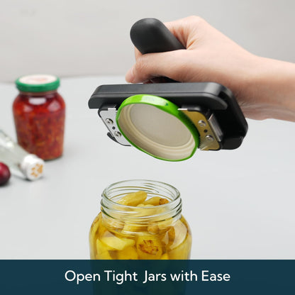 KITCHENDAO Jar Opener for Weak Hands, Twist Lid & Cap Crack Jar Opener | Fits 1–4.5 Inch Lids, Durable Metal Internal Mechanism, Stainless Steel Teeth, Non-slip Grip & Base Pad