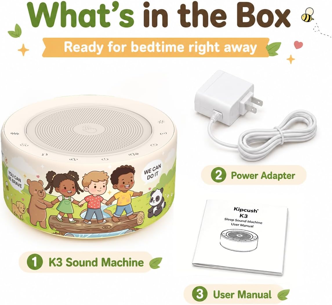 Kipcush White Noise Machine for Baby & Adults, 30 Soothing Sounds, Sleep Sound Machine with 8 Color Night Light, Memory Function, White Noise for Sleeping, Nursery, Office, Travel & Relaxation