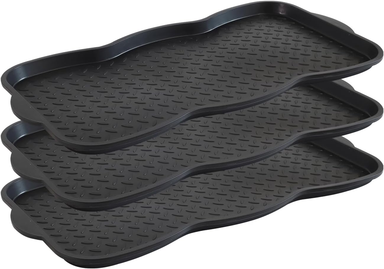 Boot Tray for Entryway, 3 Pack Waterproof Shoe Trays for Indoor Outdoor Use 20"x15" Durable Shoe Mat with Raised Edge, Non-Slip Tray for Boots, Pets, Garden & Muddy Shoes