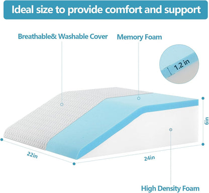 Nordjager Leg Elevation Pillow, 8 Inch Memory Foam Support Cushion | Elevate Legs With Ergonomic Wedge Support; Memory Foam Cushion Provides Pressure Relief With Soft Washable Cover.
