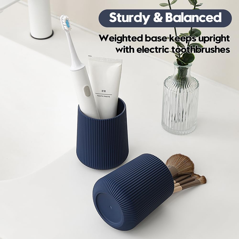 YAUKPH Black Striped Toothbrush Holder | for Electric Toothbrushes Bathroom Organizer Cup for Toothpaste Kids & Adults