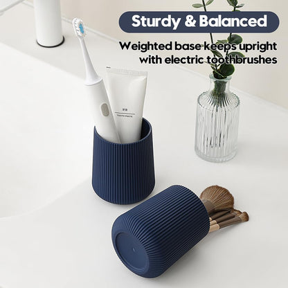 YAUKPH Black Striped Toothbrush Holder | for Electric Toothbrushes Bathroom Organizer Cup for Toothpaste Kids & Adults