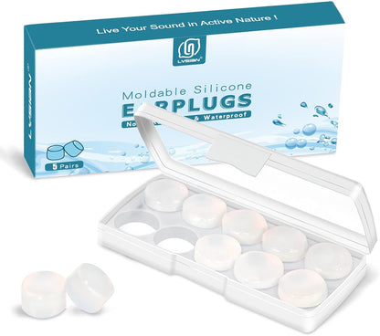 LYSIAN Moldable Silicone Ear Plugs for Sleep & Swim, Adults & Kids, 5 Pairs | Reusable noise cancelling moldable earplugs for sound blocking, snoring & study; blue