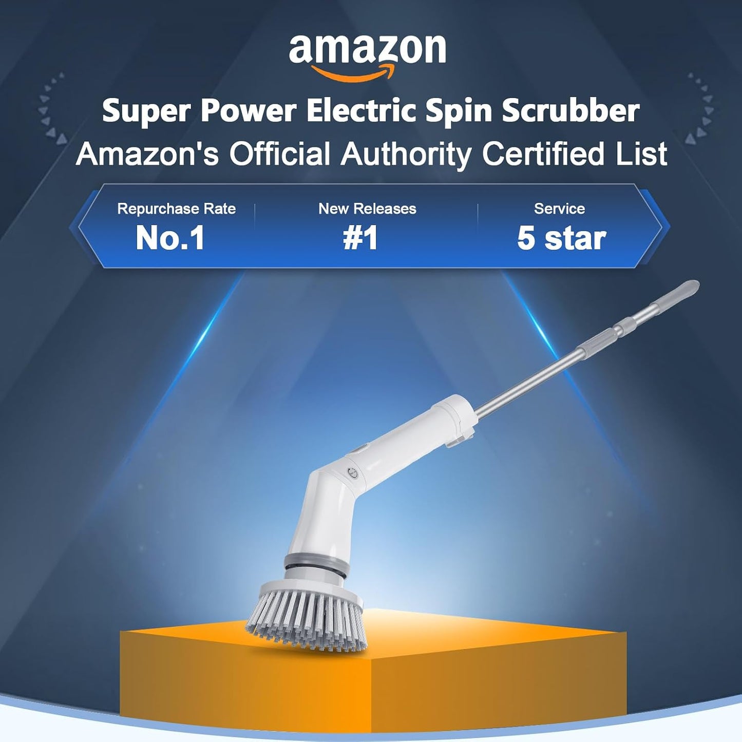 Qimedo Electric Spin Scrubber Q3, 6000mAh, Extra-Large Brush Head, 1200RPM | Floor Scrubber Machine with Long Handle, Cordless Cleaning Brush, 8 Brush Heads and Smart Display for Showers, Tubs and Tile