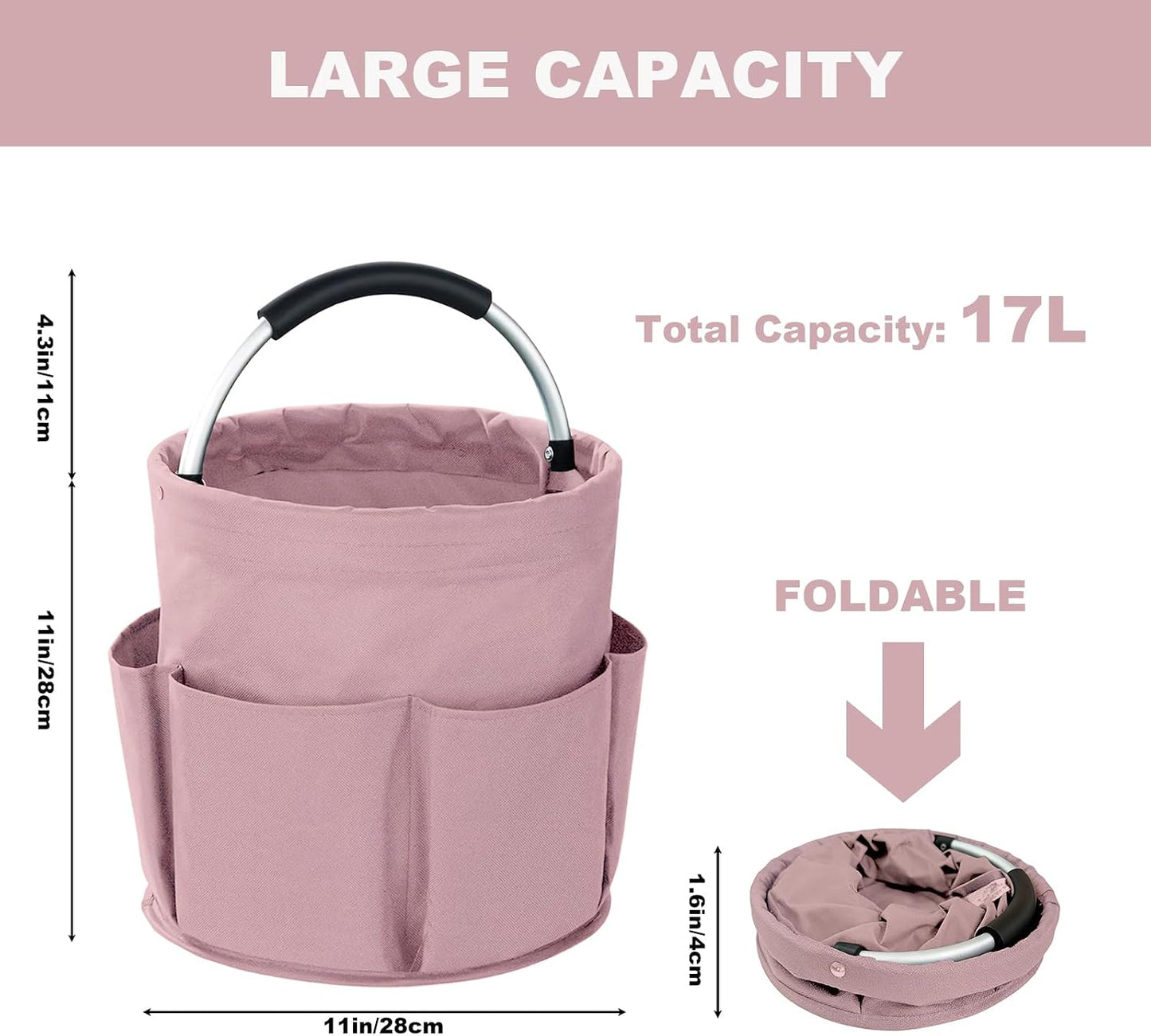 Cleaning Caddy with Handle, 17L Foldable Cleaning Supplies Organizer, Portable Storage Basket, Cleaning Supply Caddy, Multifunctional Cleaning Bucket Bag for Garden, Home, Kitchen (Black)