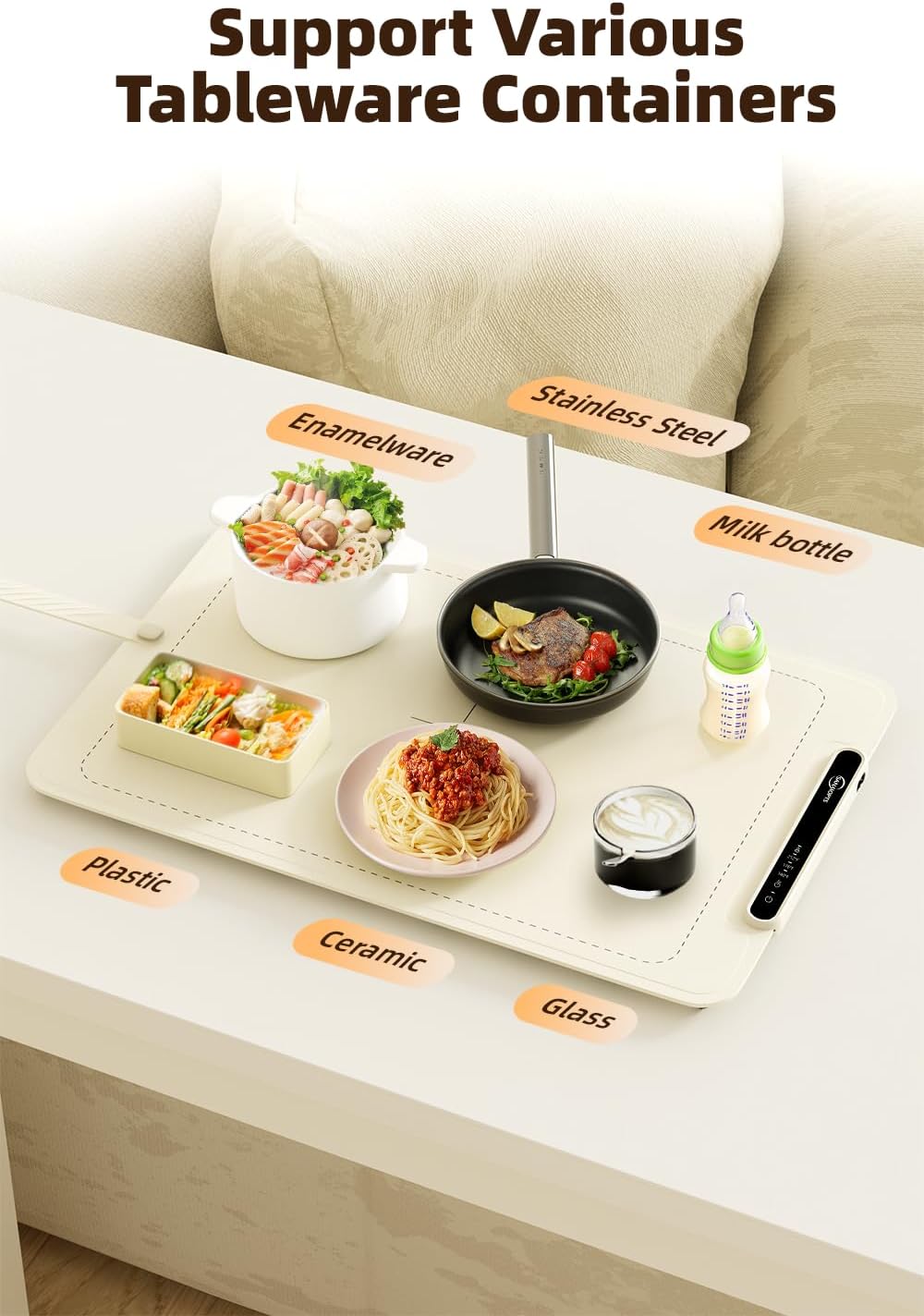Food Warming Mat - Electric Warming Tray,Tempmaster Adjustable Warming Tray,Elevated Feet Protects Table, Roll-Up Buffet Hot Plates Heat Pad, Portable Food Warmer for Parties and Travel (Beige)