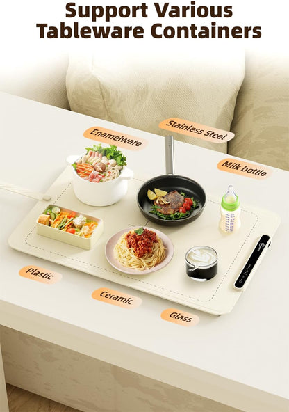 Food Warming Mat - Electric Warming Tray,Tempmaster Adjustable Warming Tray,Elevated Feet Protects Table, Roll-Up Buffet Hot Plates Heat Pad, Portable Food Warmer for Parties and Travel (Beige)