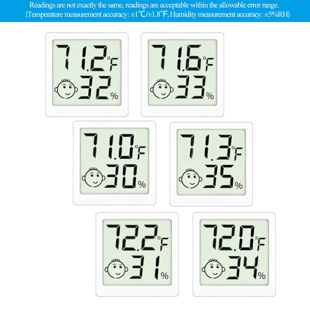 Mini Humidity Meter Hygrometer 6 Pack Room Thermometer Indoor Digital Temperature and Humidity Monitor (Black)