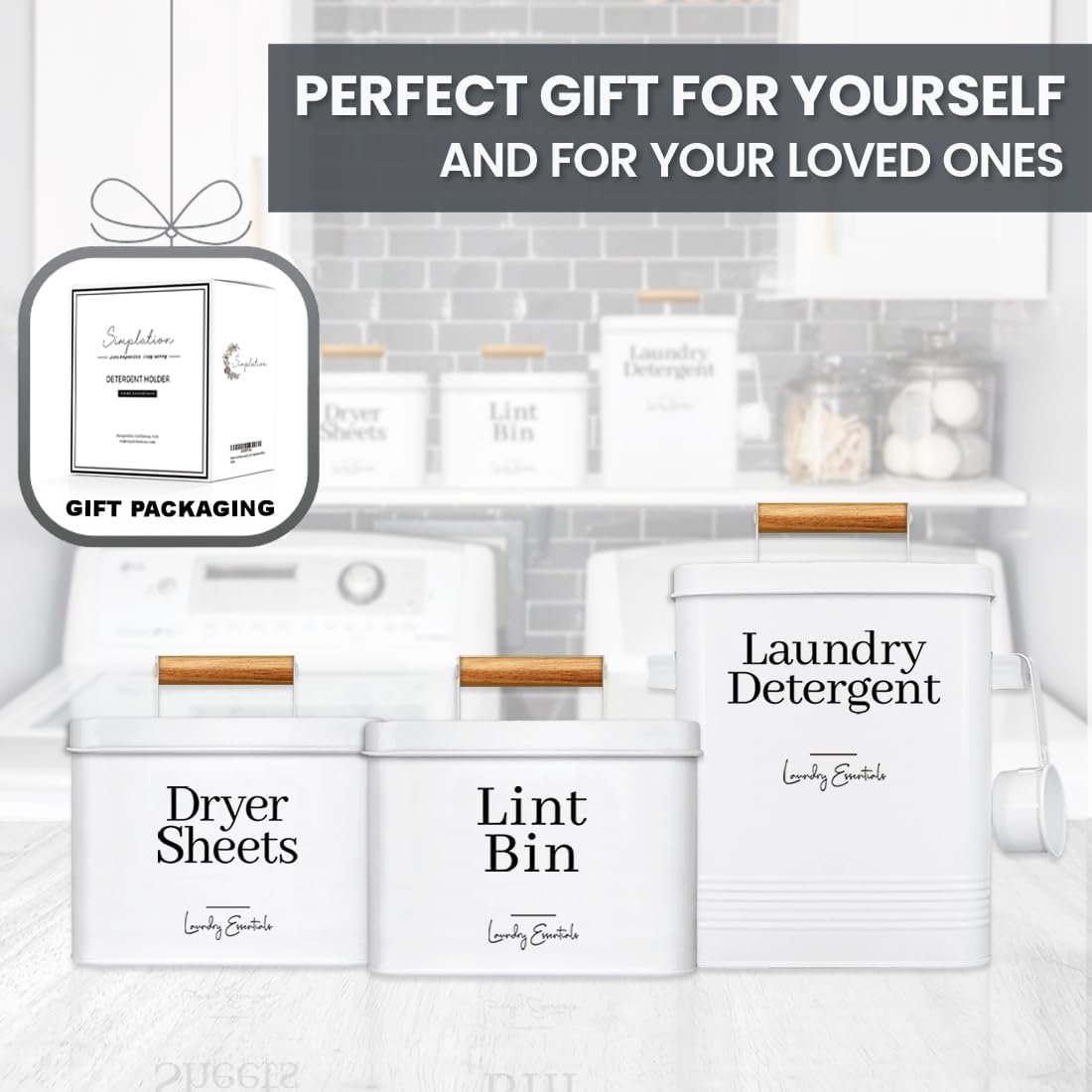 Modern Farmhouse Lint Bin for Laundry Room Decor and Accessories (White) | Metal Lint Bin for Laundry Decor and Laundry Room Organization, Laundry Trash Can, Lint Holder Bin