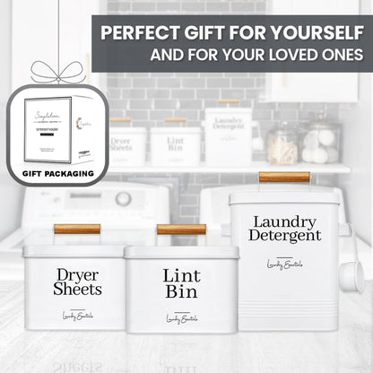 Modern Farmhouse Lint Bin for Laundry Room Decor and Accessories (White) | Metal Lint Bin for Laundry Decor and Laundry Room Organization, Laundry Trash Can, Lint Holder Bin