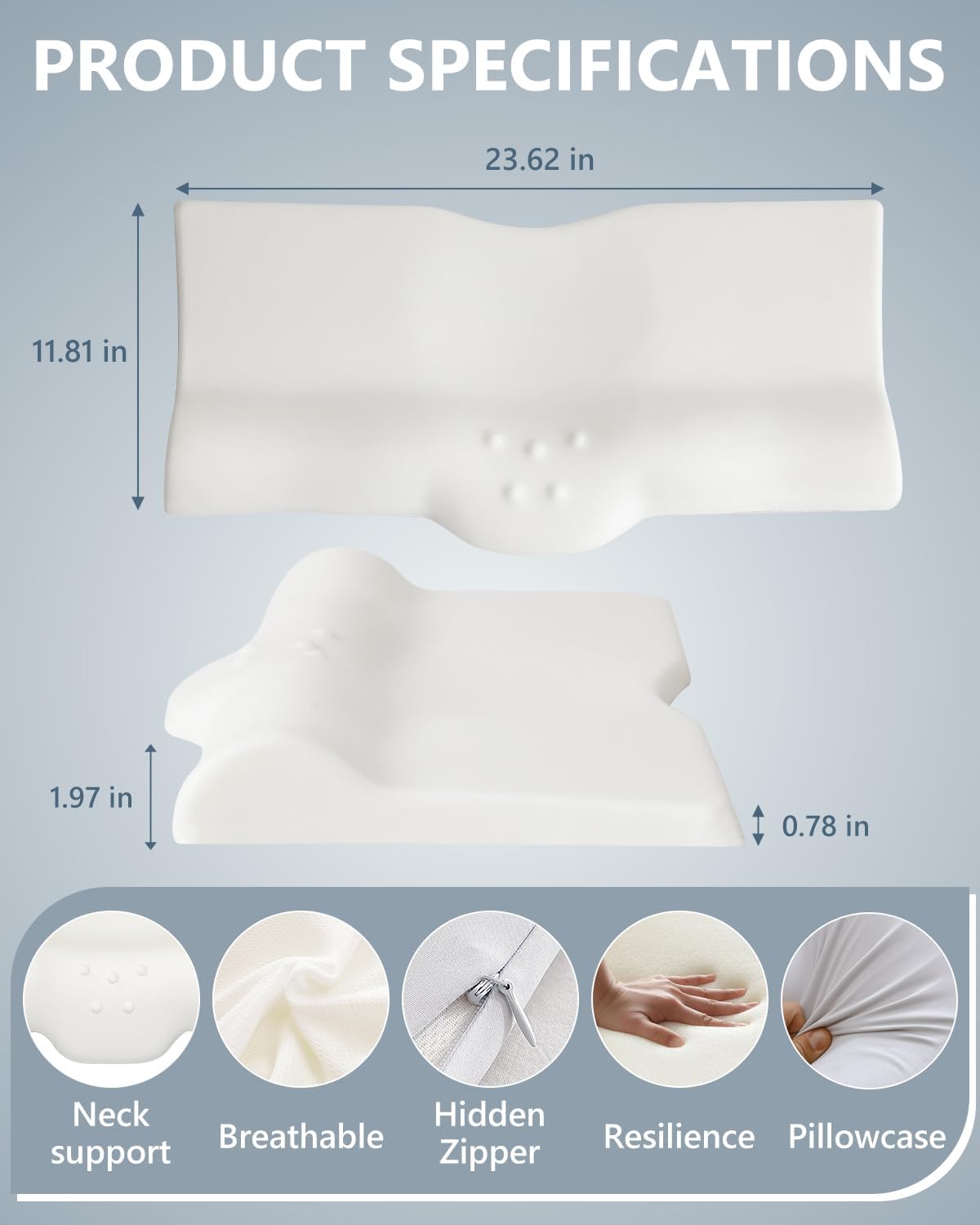 SMDR Ultra Slim Ergonomic Memory Foam Cervical Pillow – Low Profile Orthopedic Neck Support Pillow for Stomach, Side & Back Sleepers, 2"–0.8" Thin Design, Washable Cover