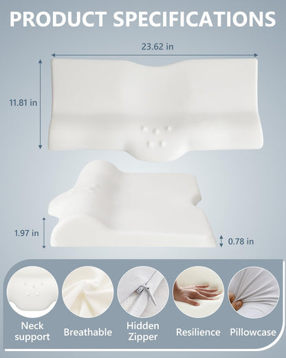 SMDR Ultra Slim Ergonomic Memory Foam Cervical Pillow – Low Profile Orthopedic Neck Support Pillow for Stomach, Side & Back Sleepers, 2"–0.8" Thin Design, Washable Cover