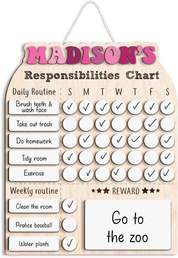TinyKidz Wooden Daily Routine Chart 11x15, Schedule Board for Kids, Wooden Chore Chart for Kids, Responsibilities Chart for Toddlers, Morning Bedtime Routine for Toddlers