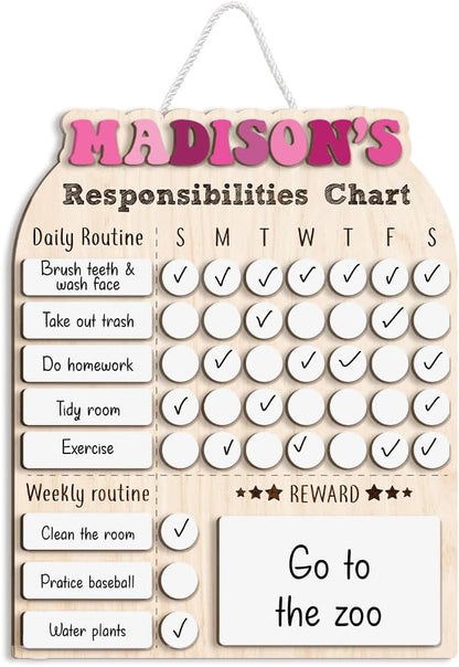 TinyKidz Wooden Daily Routine Chart 11x15, Schedule Board for Kids, Wooden Chore Chart for Kids, Responsibilities Chart for Toddlers, Morning Bedtime Routine for Toddlers