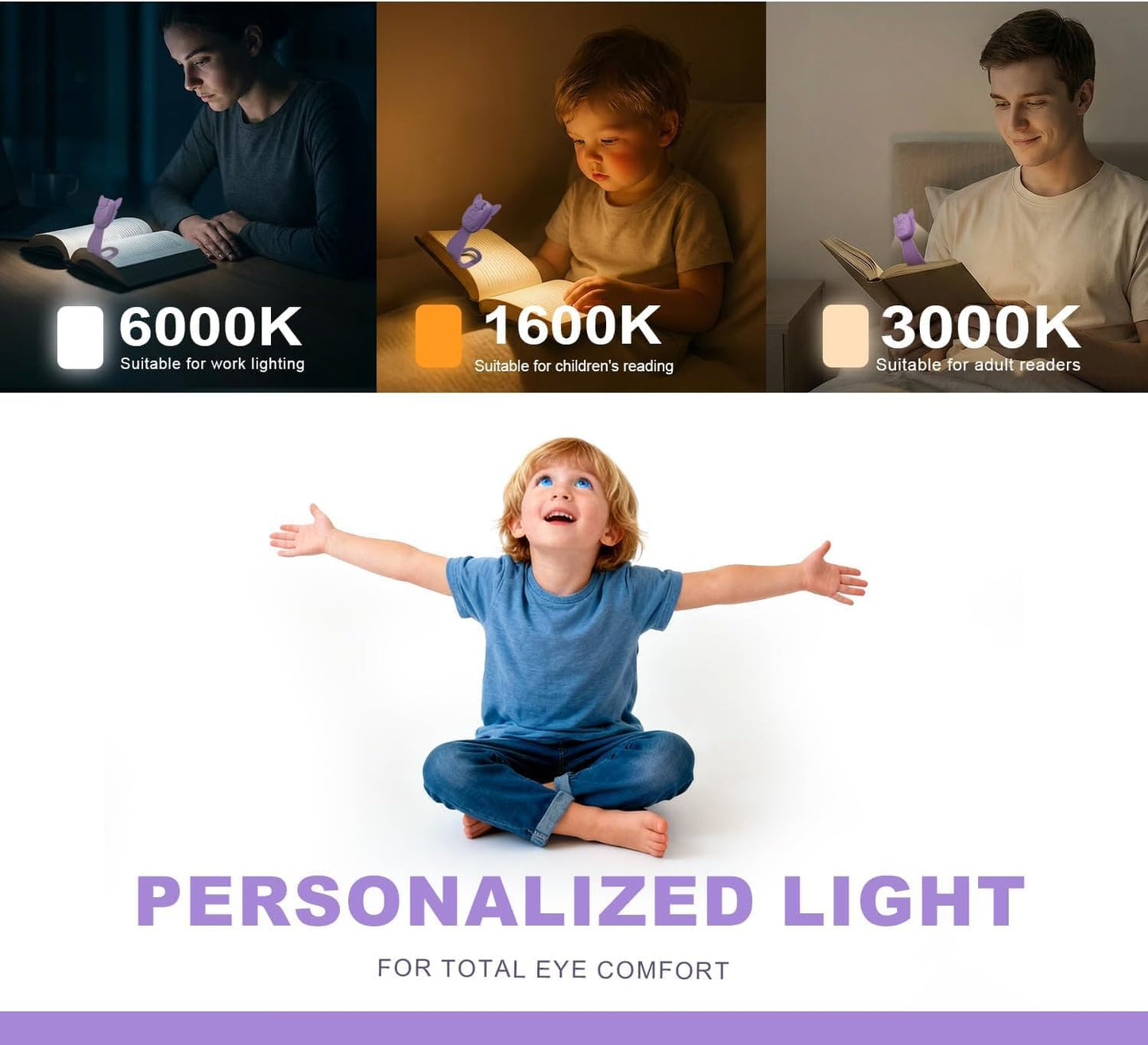 Rechargeable Kids Book Light, Cute Bookmark Reading Light for Kids, Dimmable Portable LED Book Light for Reading in Bed, Eye-Caring Bedtime Reading Lamp for Children & Travel, Brown