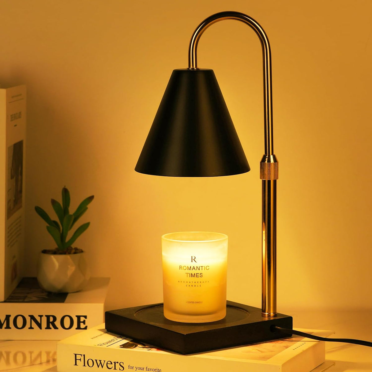Modern Candle Warmer Lamp with Timer, Dimmable Candle Lamp Warmer, Mothers Day Birthday Gifts for Women Men, Black Candle Warmer, Adjustable Candle Light Warmer, Cozy Living Room Bedroom Home Decor